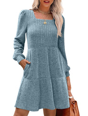 Women's Square Neck Tiered Knit Dress