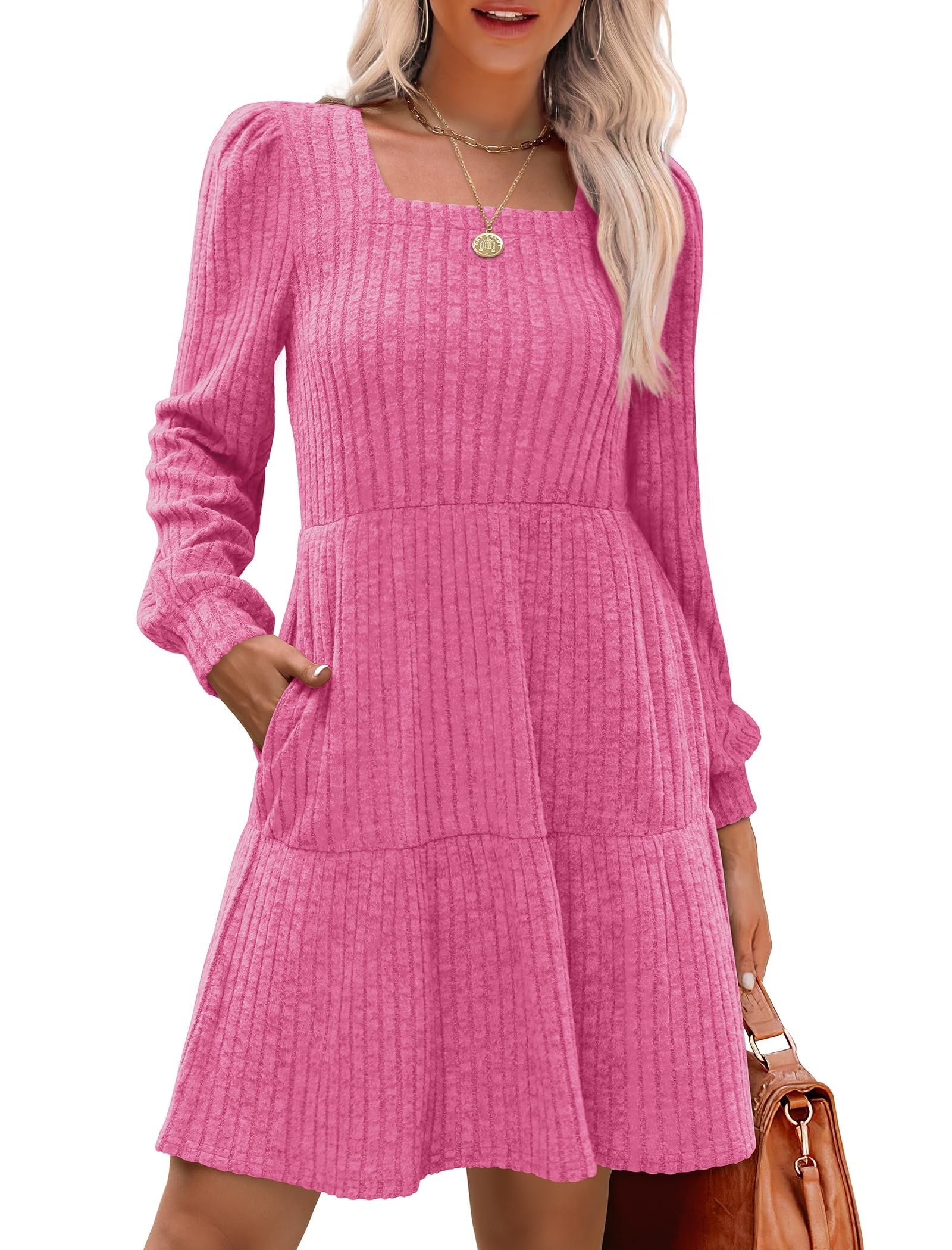 Women's Square Neck Tiered Knit Dress
