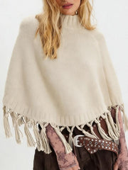 Fringe Asymmetrical Shawl Sweater Cape