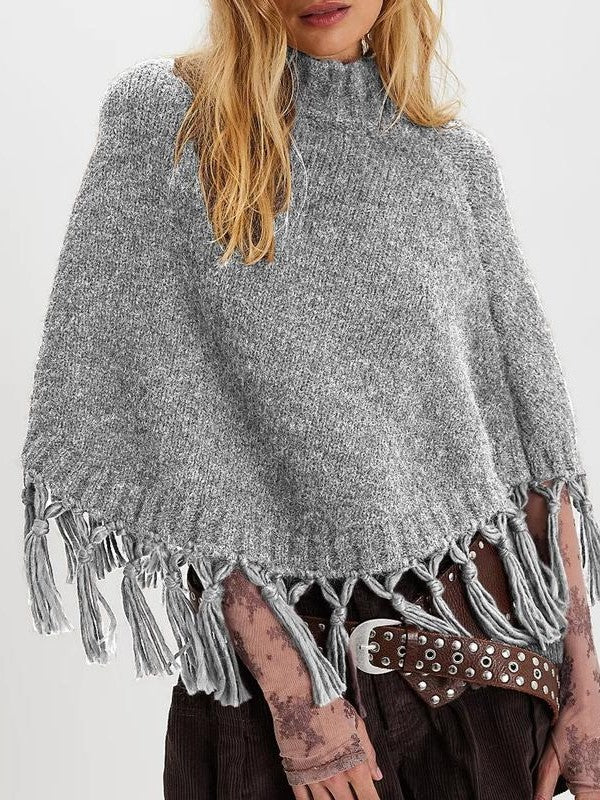 Fringe Asymmetrical Shawl Sweater Cape