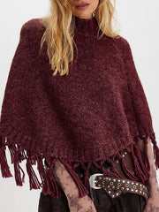 Fringe Asymmetrical Shawl Sweater Cape