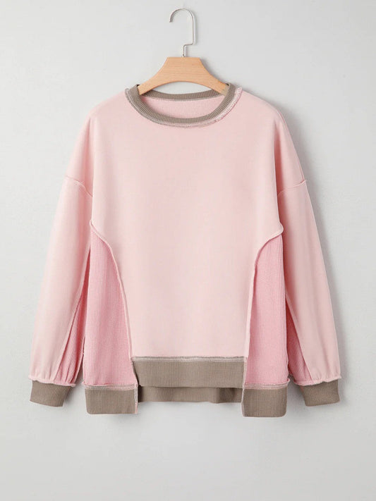 Women's Color Block Patchwork Waffle Knit Sweatshirt