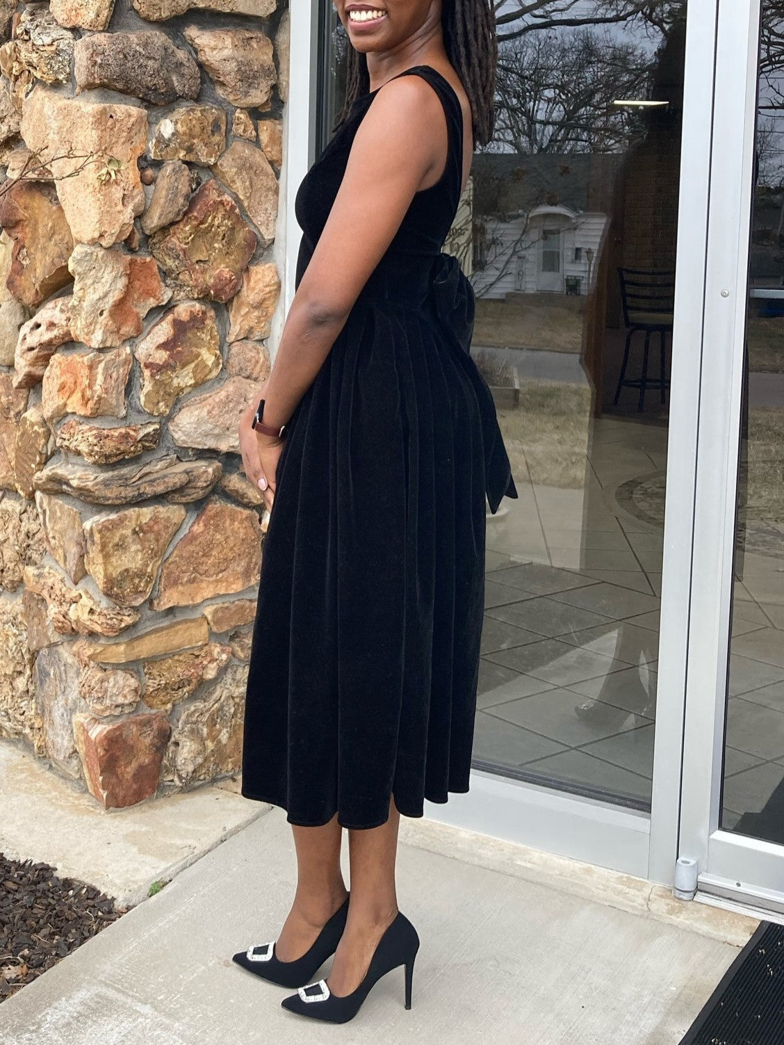 Boat Neck Bowknot Backless Midi Dress