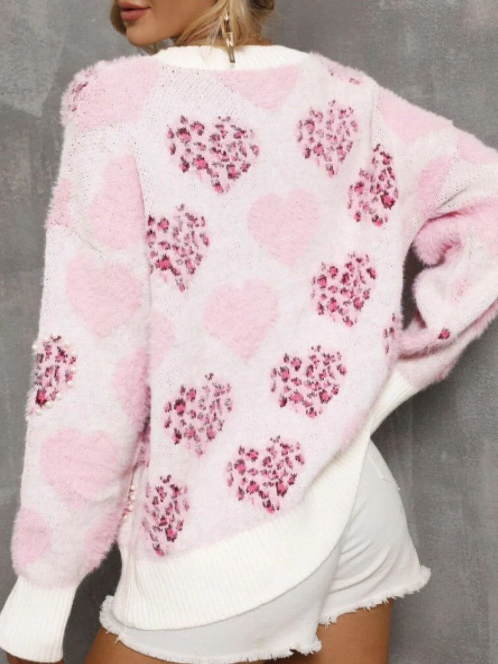 Women's Frilly Pearl Heart Sweater