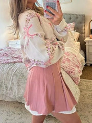 Women's Cute Bow Print Sweater
