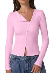 Women's Long Sleeve Ribbed Crewneck Tops