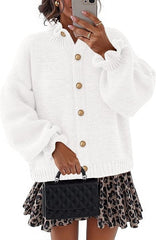 Women's Ruffled Neckline Button Up Cardigan