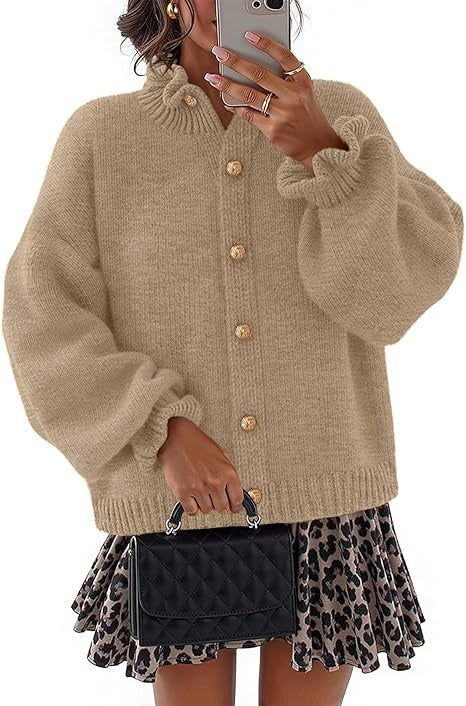 Women's Ruffled Neckline Button Up Cardigan