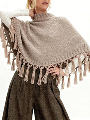 Fringe Asymmetrical Shawl Sweater Cape