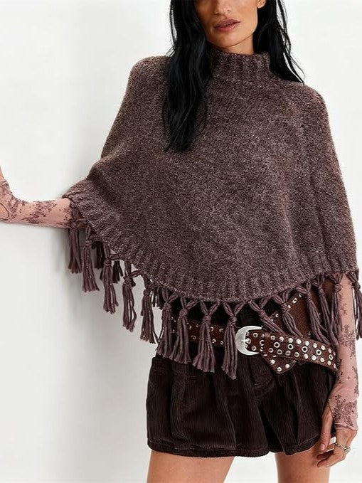 Fringe Asymmetrical Shawl Sweater Cape