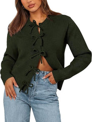 Women's Bow Tied Ribbed Knit Cardigan