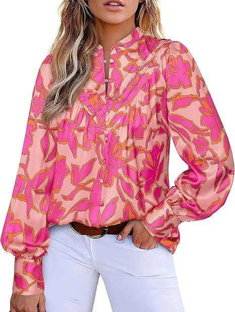 Women's Long Sleeve V Neck Half Button Down Business Blouses