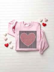 Women's Valentine's Day Striped Heart Print Crewneck Sweatshirt