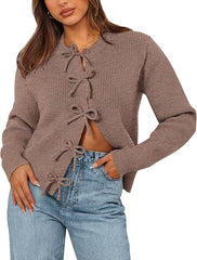 Women's Bow Tied Ribbed Knit Cardigan