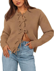 Women's Bow Tied Ribbed Knit Cardigan