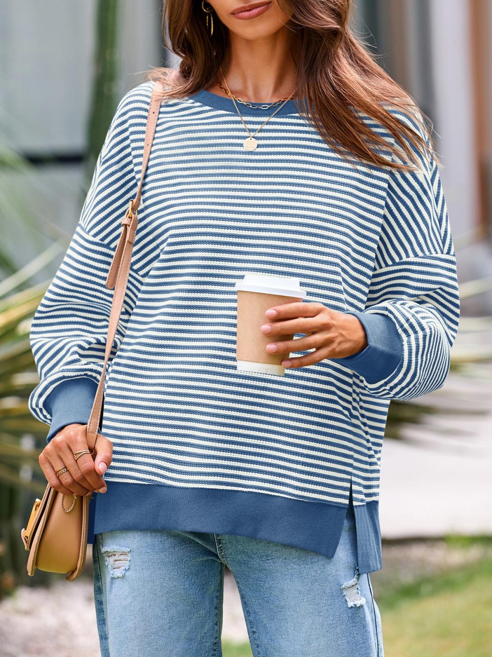 Women's Oversized Striped Sweatshirt