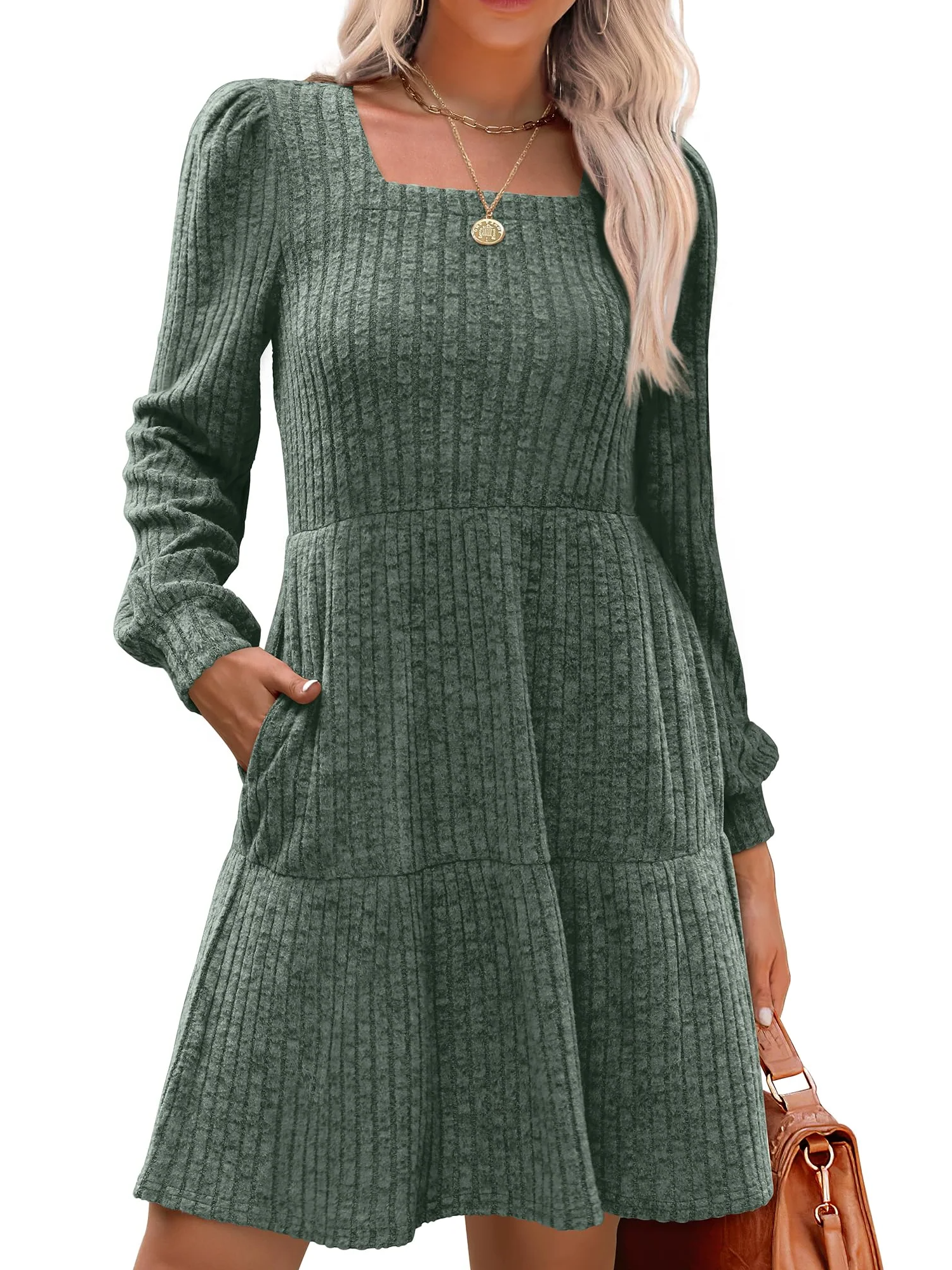 Women's Square Neck Tiered Knit Dress