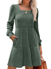 Women's Square Neck Tiered Knit Dress