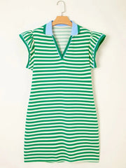 Women's Stripe V-Neck Polo Mini Dress