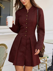 Ruched Button A-Line Mini Dress