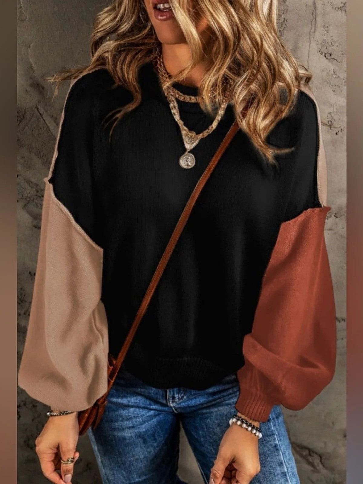 Women's Color-Block Stretchy Sweater