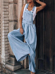 Women's Casual Adjustable Straps Denim Overall Wide Leg Jumpsuits