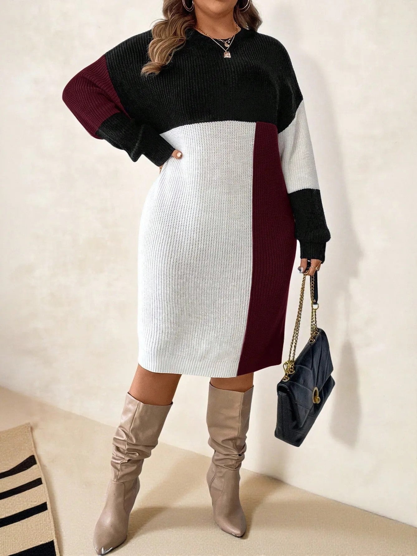 Women's Color Block Knit Sweater Dress