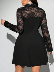 Women's Elegant Lace Spliced Shirt Dress