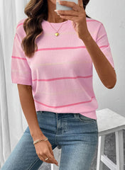 Women's Short Sleeve Knit Striped Top