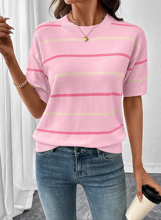 Women's Short Sleeve Knit Striped Top