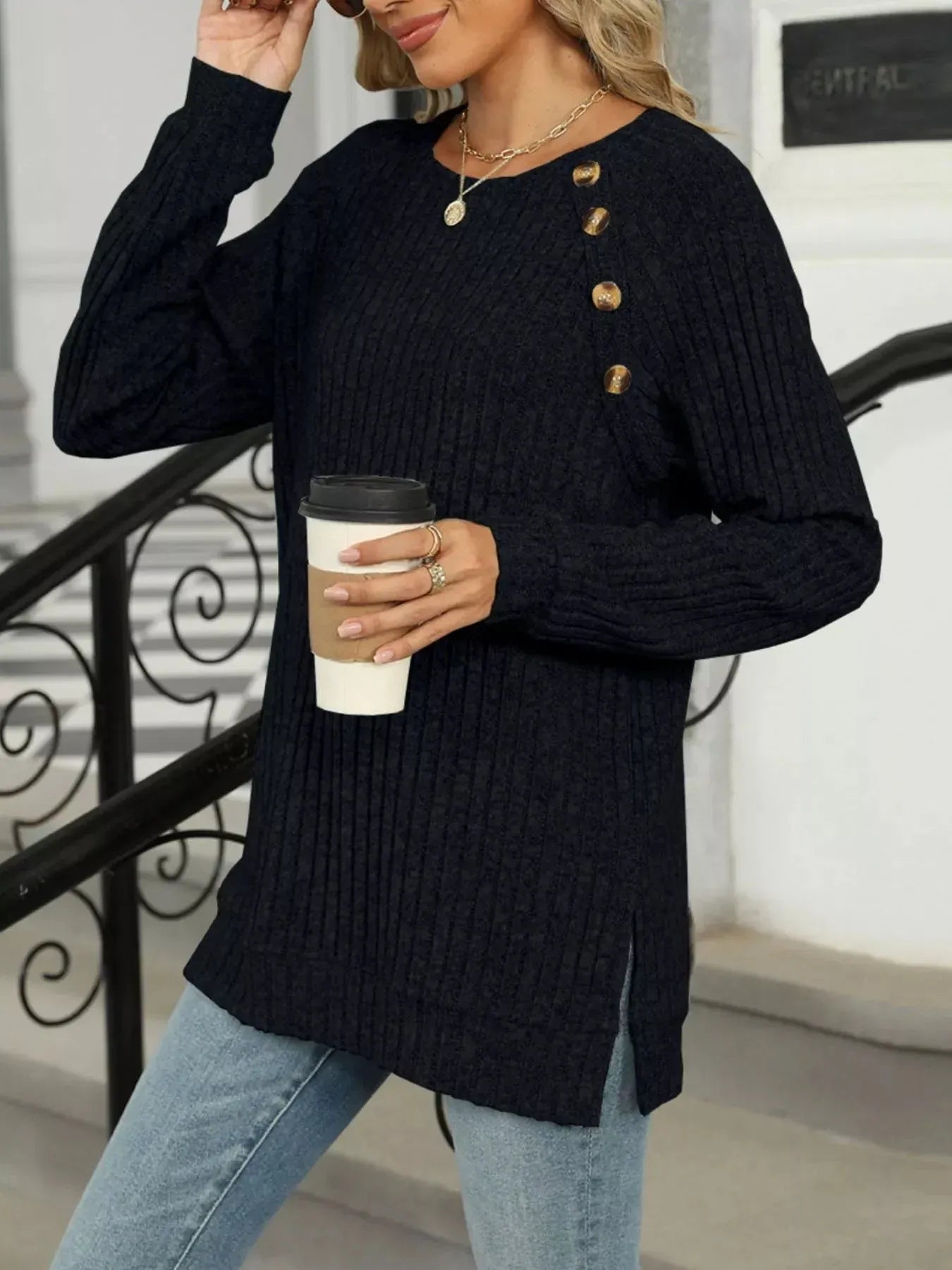Women's Casual Long Sleeve Knit Tunic Top