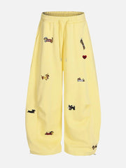 Cute Dachshund Embroidered Baggy Sweatpants