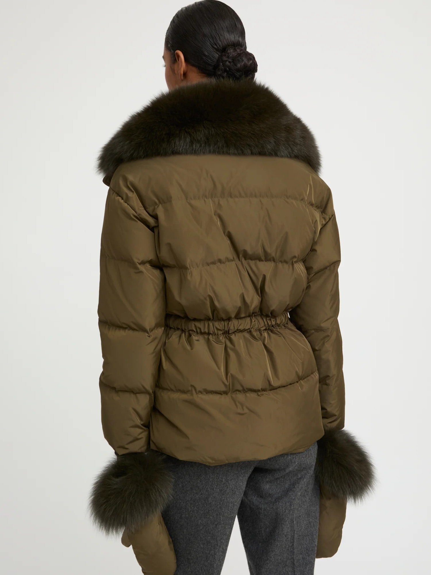 Women's Belted Jacket With Detachable Fox Fur Collar