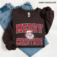 Vintage Distressed Merry Christmas Santa Sweatshirt