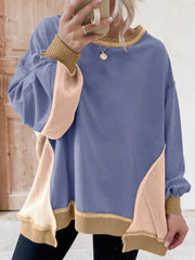 Women's Color Block Patchwork Waffle Knit Sweatshirt