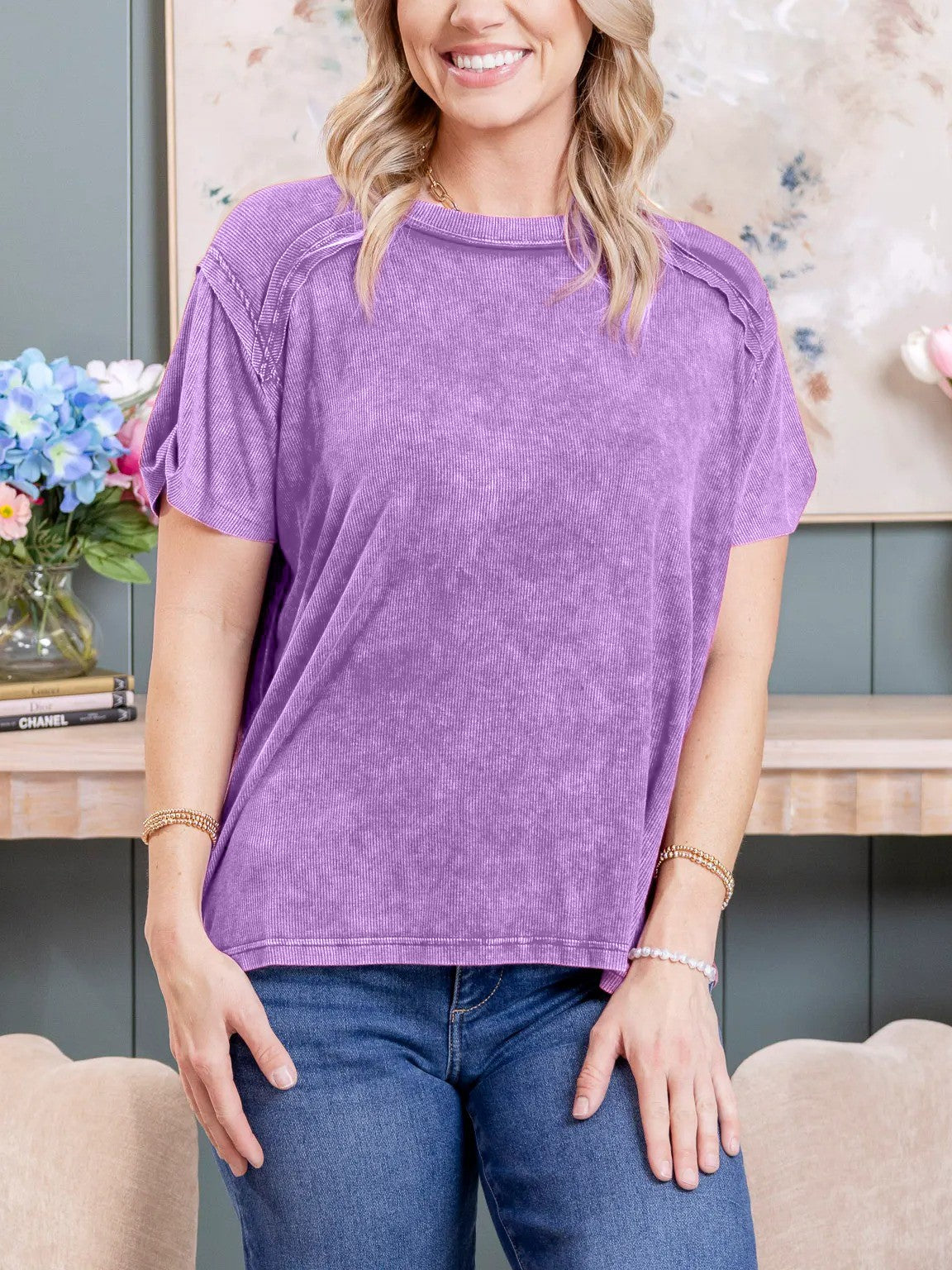 Women's Stretchy Acid Washed Rib Shirt