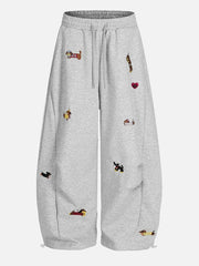 Cute Dachshund Embroidered Baggy Sweatpants