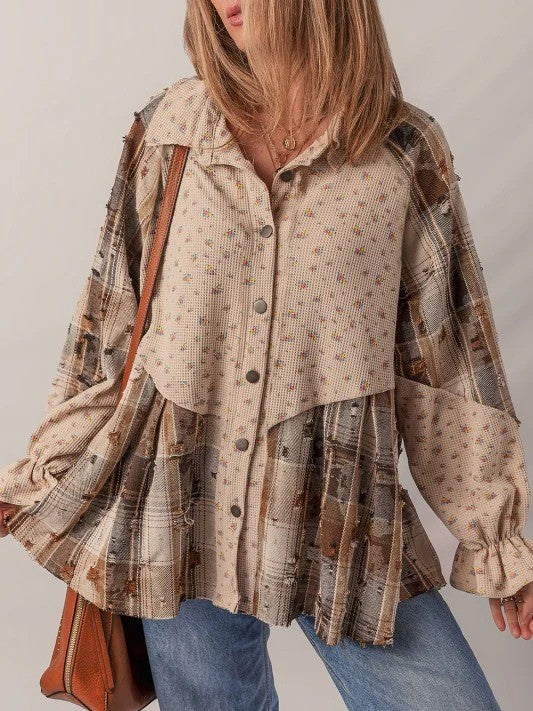 Women's Vintage Plaid Patchwork Shirt