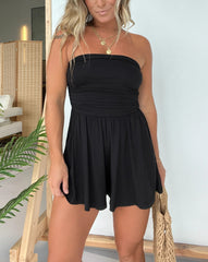 Women's Strapless Side Ruching Flowy Romper