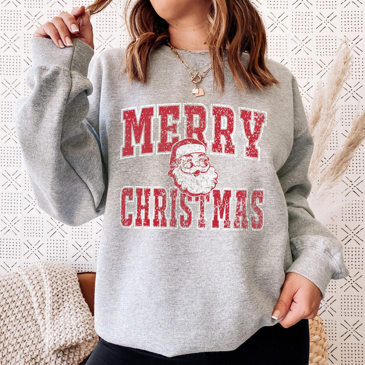 Vintage Distressed Merry Christmas Santa Sweatshirt