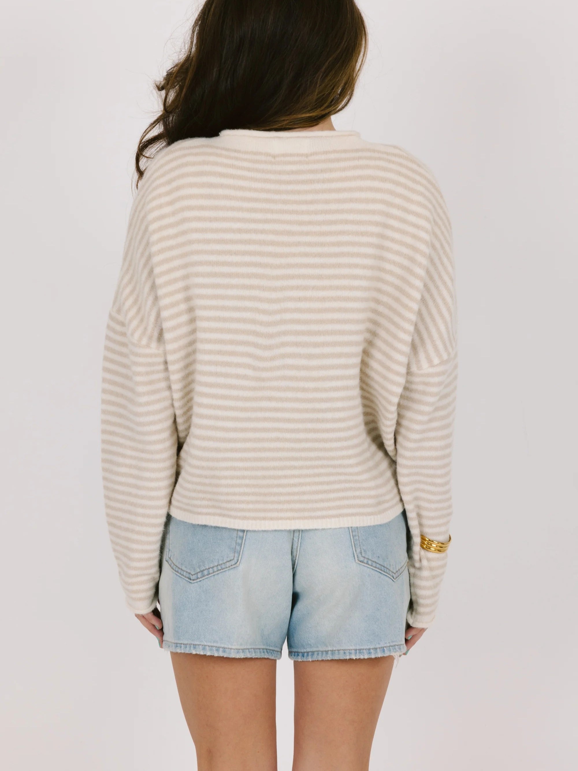 Women's Rolled Hem Striped Cardigan