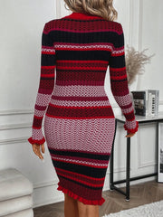 Valentine Striped Bodycon Women Sweater Dress