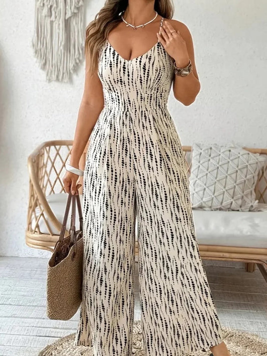 Women's Spring Summer Zebra Print Tie-Back Jumpsuit