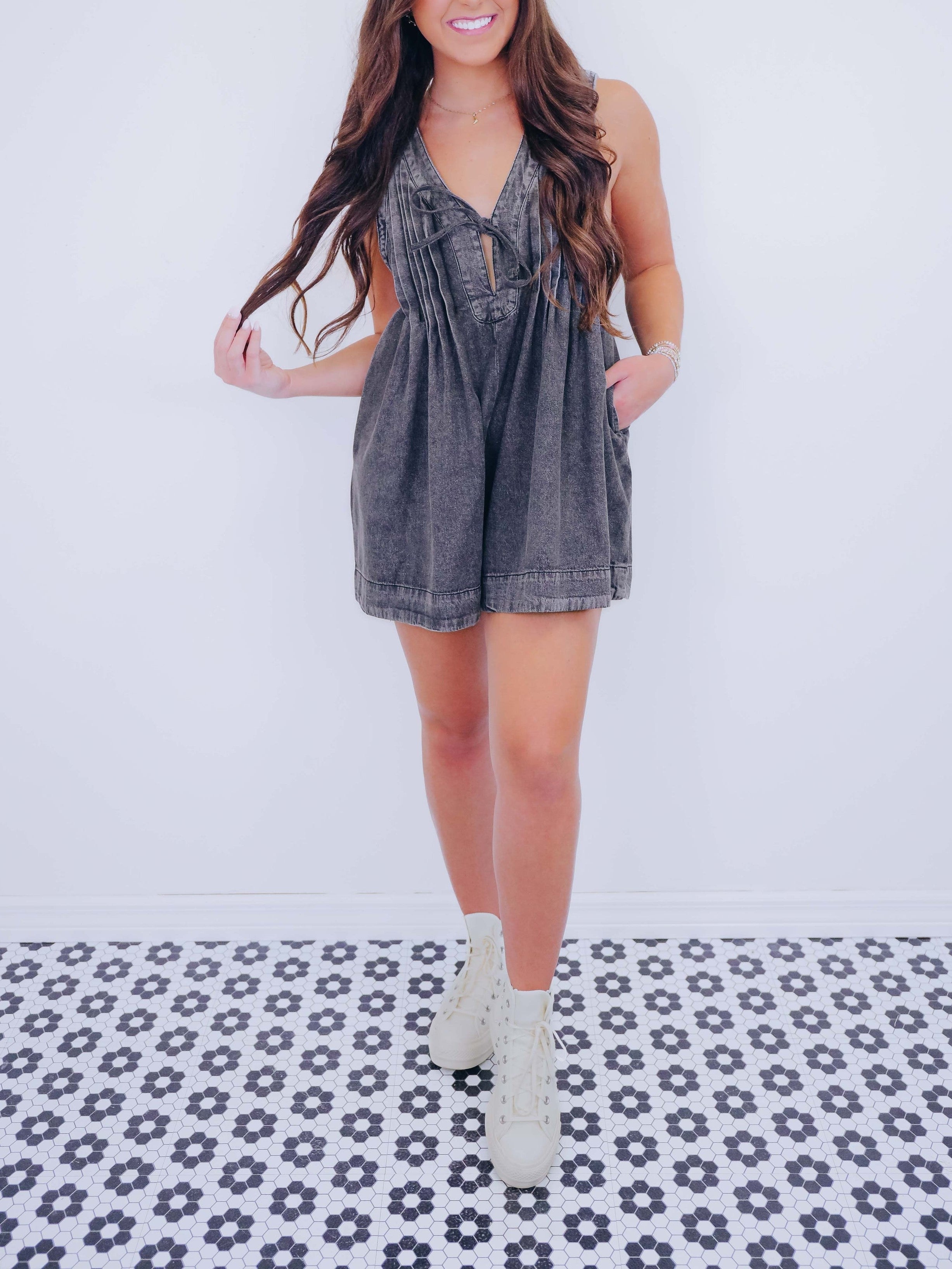 Women's Sparkly Rhinestone Denim Romper