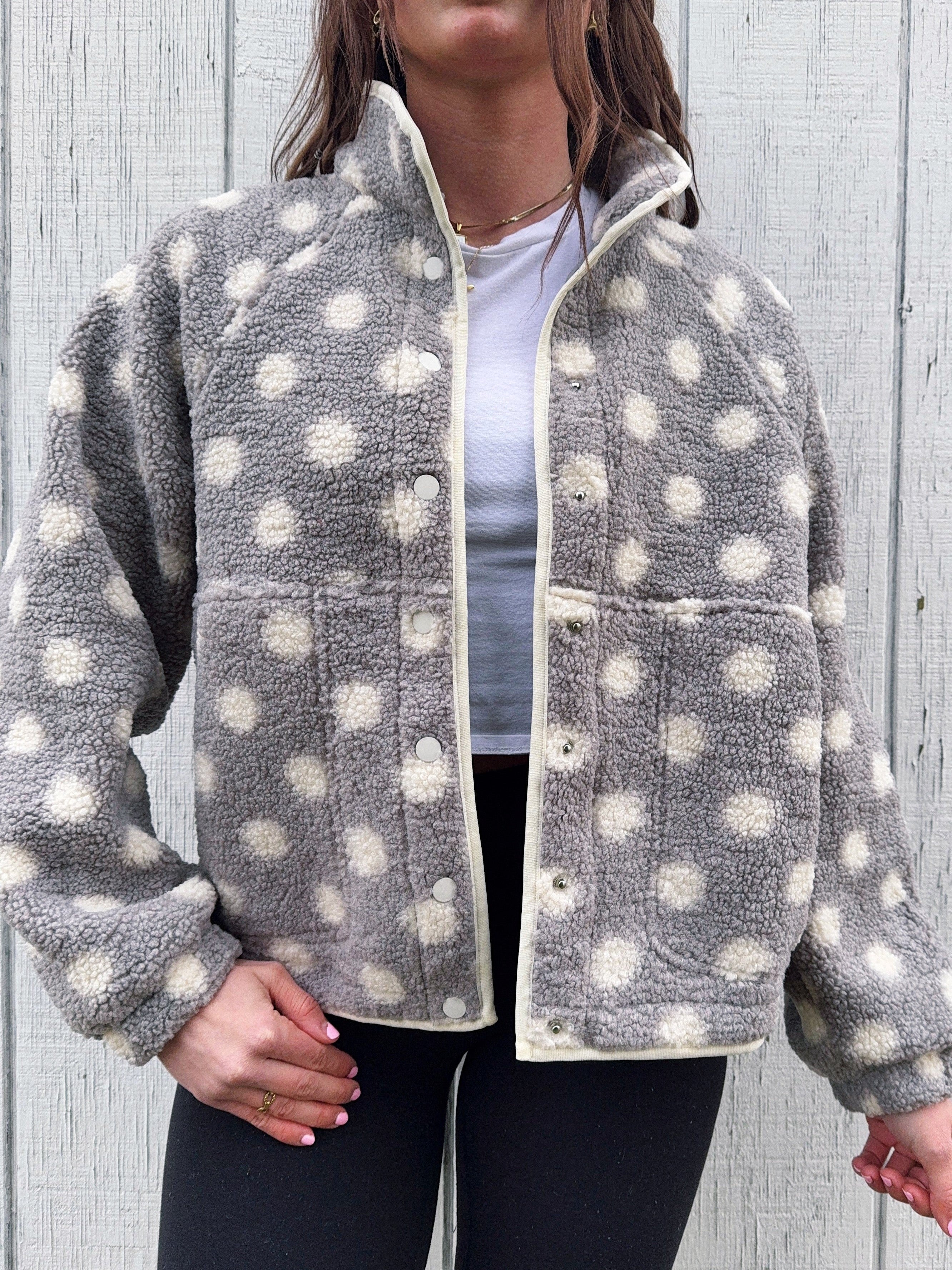 Women's Cozy Polka Dot Teddy Fleece Coat