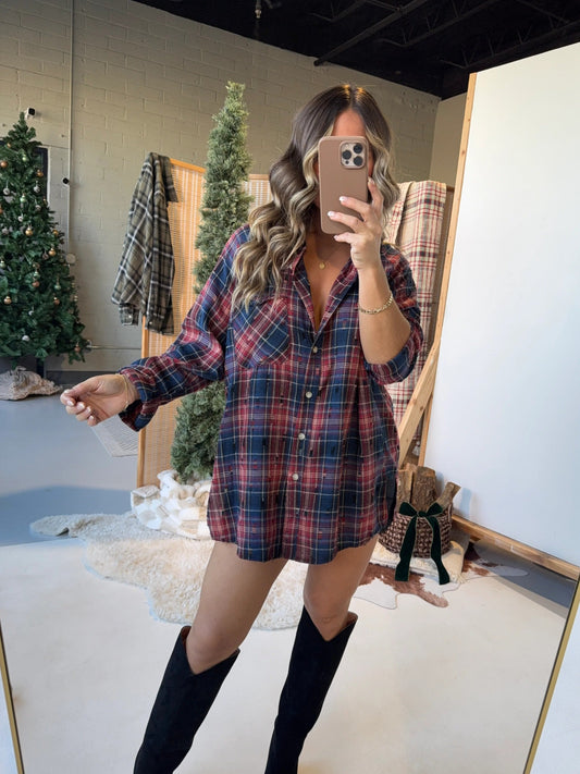 Women's Vintage Distressed Plaid Shirt