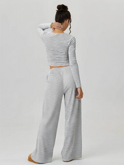 Women's Square Neck Striped Two Piece Set