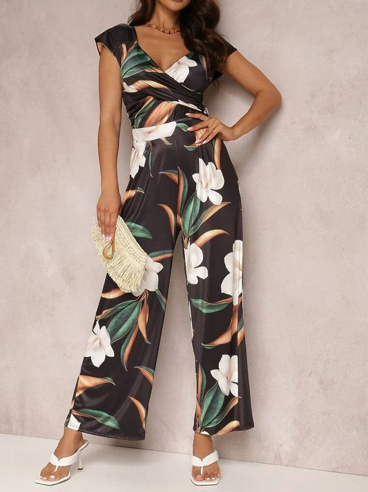 Women's Vintage Floral V-Neck Jumpsuit