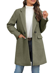 Women's Winter Notch Lapel Double Breasted Long Blazer Overcoat