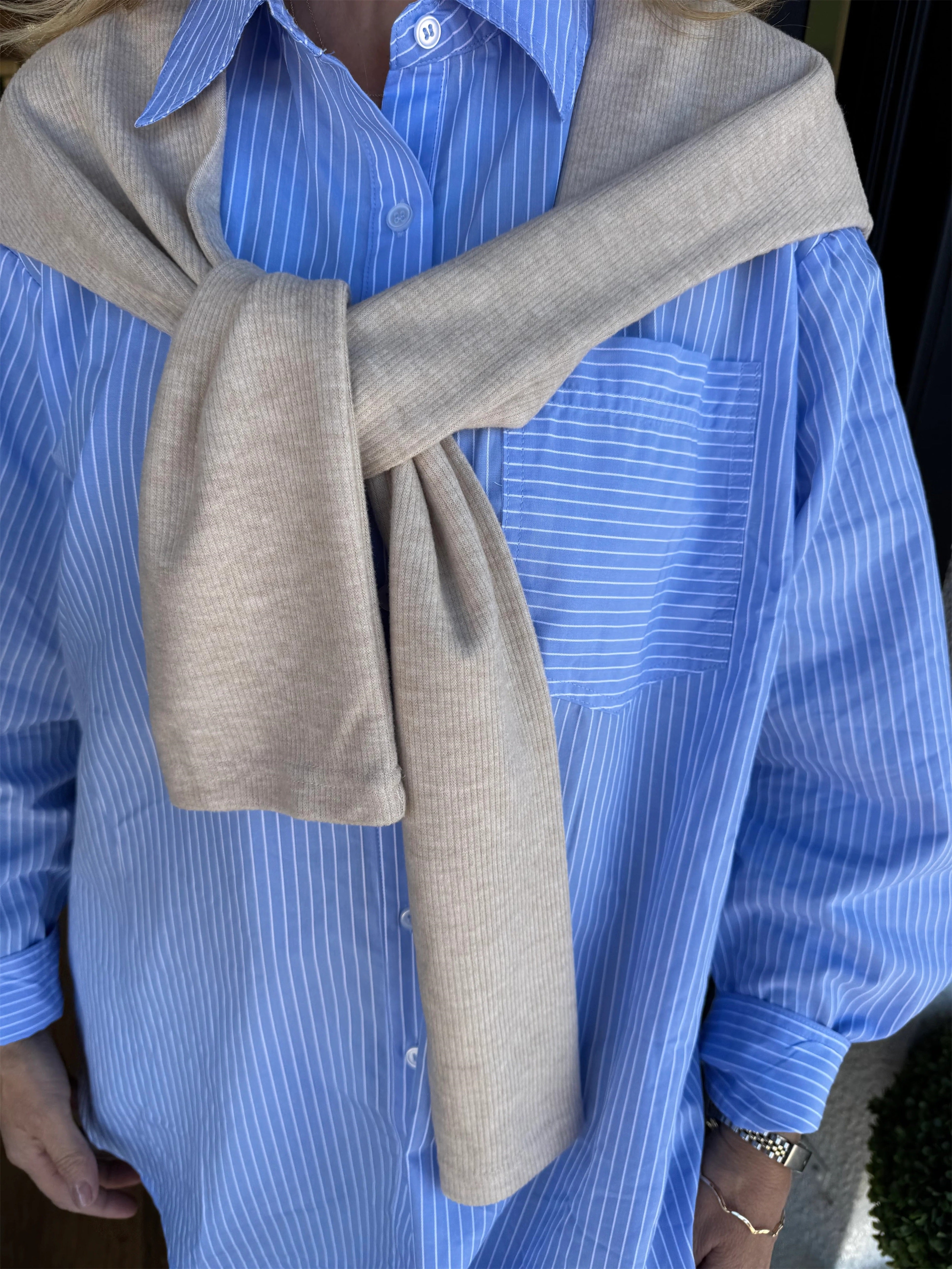 Women's Stripe Shirt with Shawl Overlay